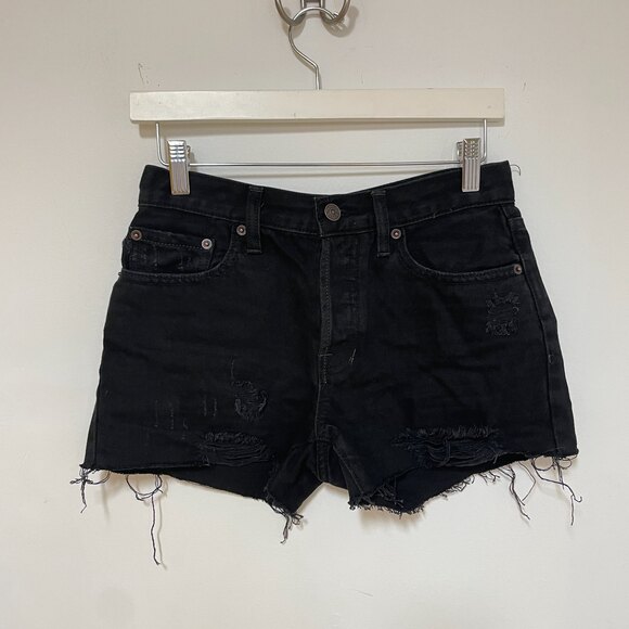 We The Free Denim Cut Off Mid Rise Shorts Black 25 - Picture 2 of 8